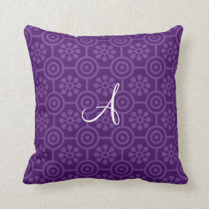 Coussin Fleurs et cercles pourpres de monogramme rétros