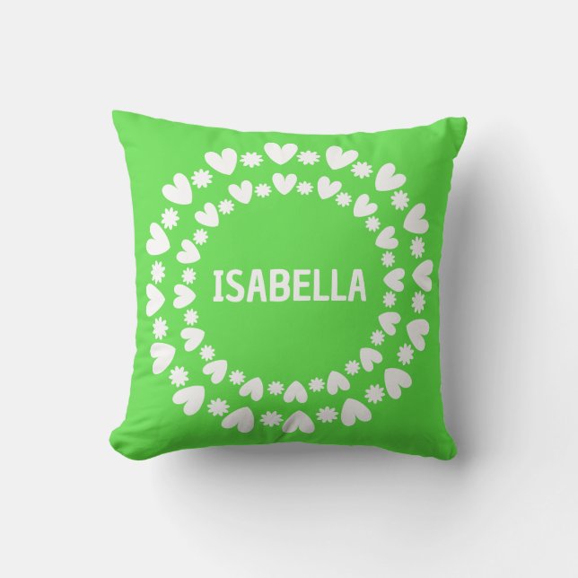 Coussin Fleurs Et Coeurs Nom (Recto)
