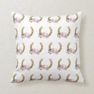 Coussin Fleurs et fer à cheval sur blanc