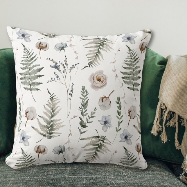 Coussin Fleurs et feuilles de fougère Forêt Florale Botani (In situ)