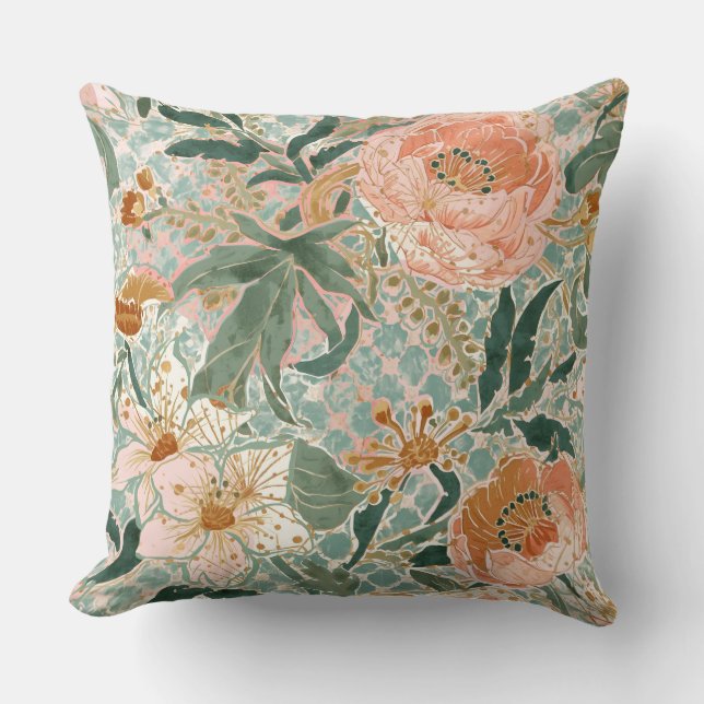 Coussin Fleurs et feuilles de pêcher en fleurs adorables,  (Recto)
