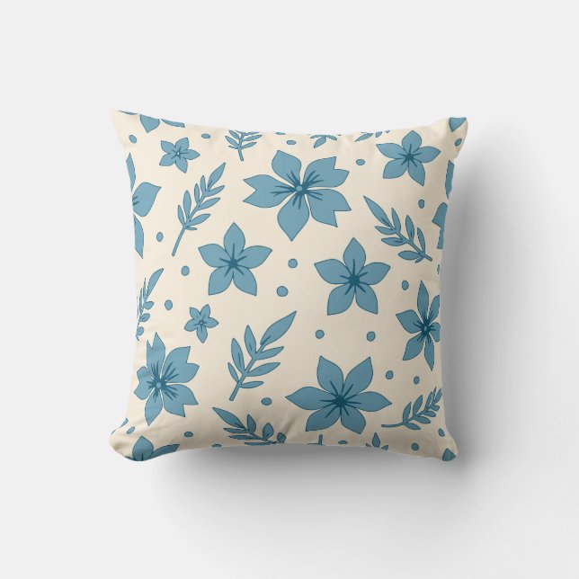 Coussin Fleurs et feuilles d'étoiles bleues crème (Recto)