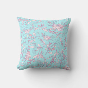Coussin Fleurs et Feuilles élégants sur Arrière - plan ble