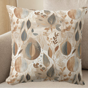 Coussin Fleurs et Feuilles modernes de tons de terre