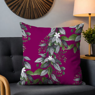 Coussin Fleurs et Feuilles Suspendues Fantaisistes Fuchsia