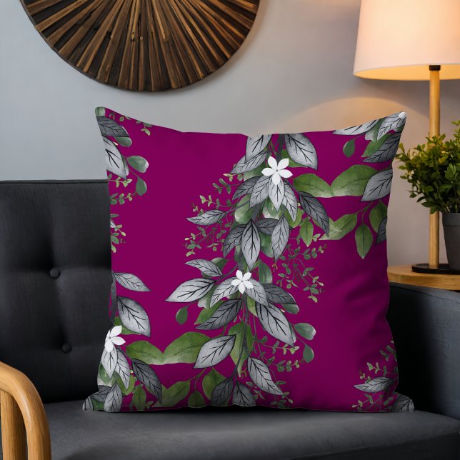 Coussin Fleurs et Feuilles Suspendues Fantaisistes Fuchsia (Créateur téléchargé)