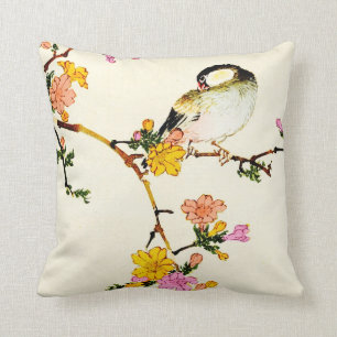 Coussin Fleurs et oiseau colorés japonais