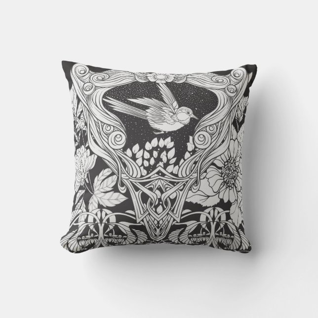 Coussin Fleurs et oiseau dans un style Art nouveau sans co (Recto)