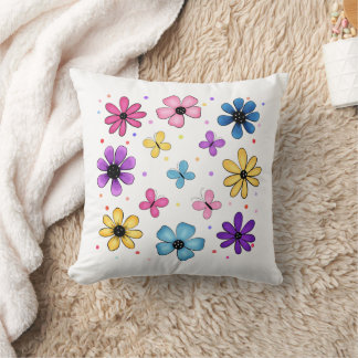 Coussin Fleurs et papillons lumineux et colorés