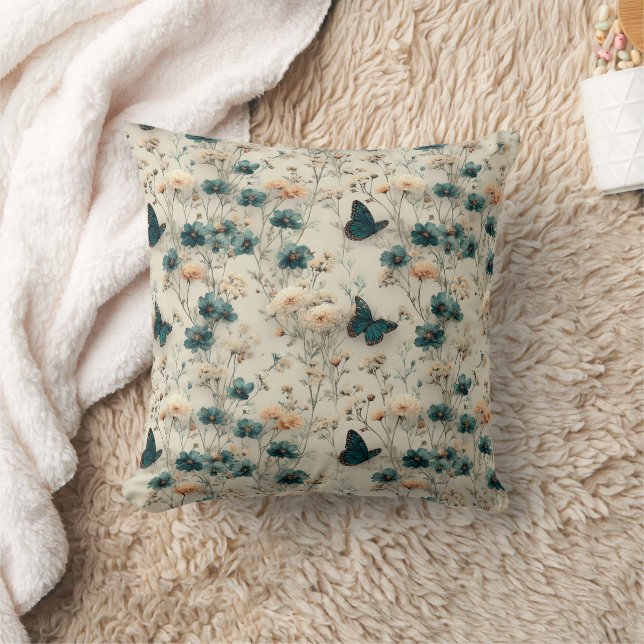 Coussin Fleurs et papillons printaniers vintage (Couverture)