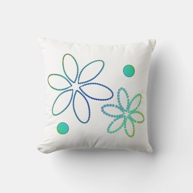 Coussin Fleurs et perles en jaune, vert et bleu (Recto)