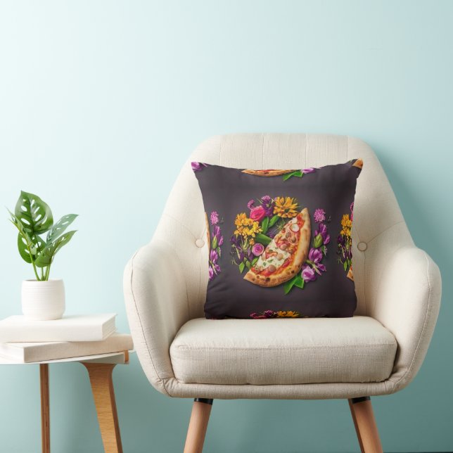 Coussin Fleurs et Pizza (Chaise)