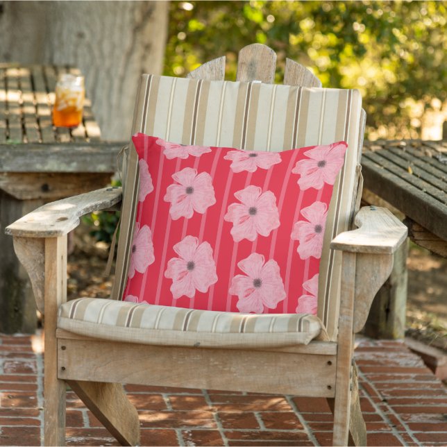 Coussin Fleurs Et Rayures Roses Lance L'Oreiller (Chaise)