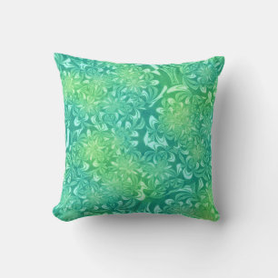 Coussin Fleurs et rubans géométriques vert de mer