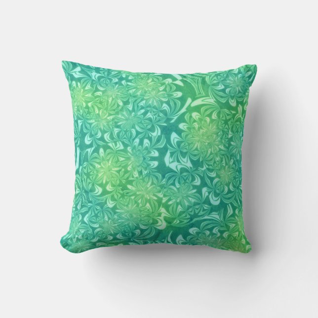 Coussin Fleurs et rubans géométriques vert de mer (Recto)