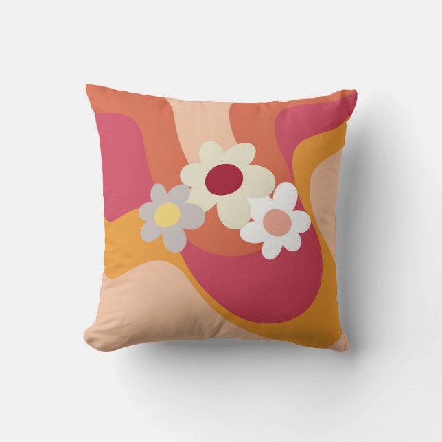 Coussin Fleurs et vagues de style rétro (Recto)