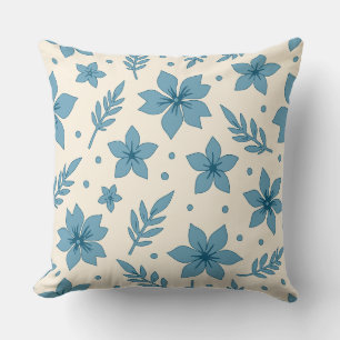 Coussin Fleurs Étoiles Et Crème Bleue Feuille