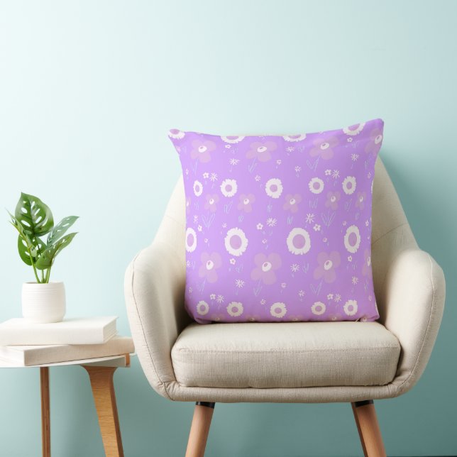 Coussin Fleurs Faisées Lilac Blanc Sur Lilac (Chaise)