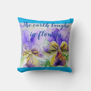 Coussin Fleurs floral Turquoise Bleu pansé pavot Cushion