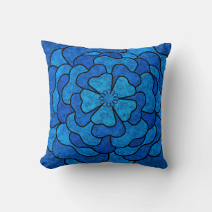 Coussin Fleurs florales abstraites sans couture noir bleu
