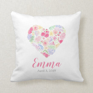 Coussin Fleurs Florales Aquarelle Cœur