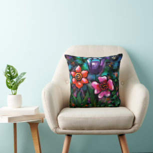 Coussin Fleurs florales blanches bleu rose