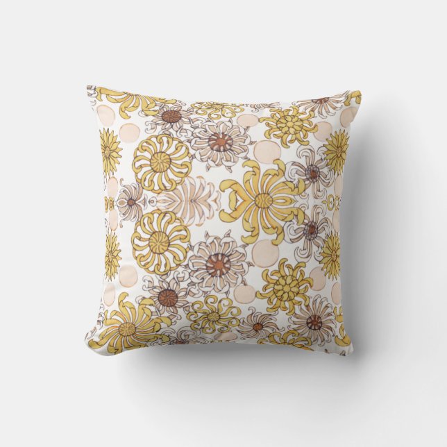 Coussin Fleurs florales blanches en gris or, marguerite (Recto)