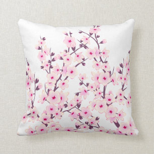 Coussin Fleurs florales de cerises (Sakura) Blanc rose
