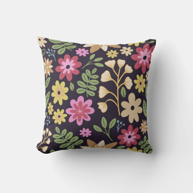 Coussin Fleurs florales foncées modernes multicolores (Recto)
