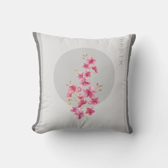 Coussin Fleurs florales japonaises roses au printemps (Recto)