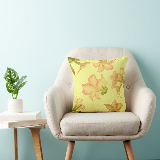 Coussin Fleurs florales jaunes stylisées (Chaise)