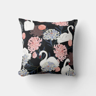 Coussin Fleurs florales orientales Motif de cygne