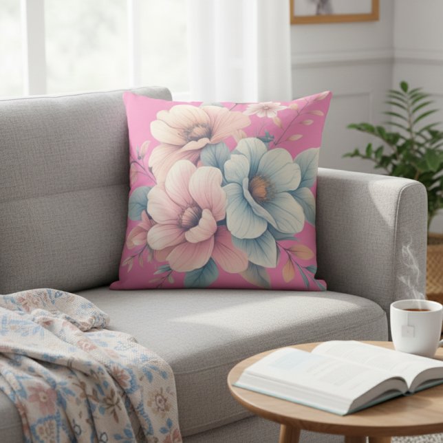 Coussin Fleurs Florales Pastel - Fleurs de peinture à l'aq (Créateur téléchargé)