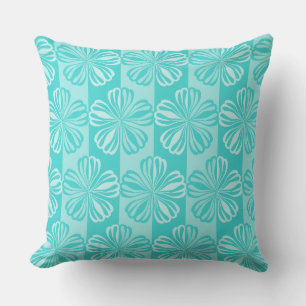 Coussin Fleurs Florales Rayures Motif Turquoise Bleu