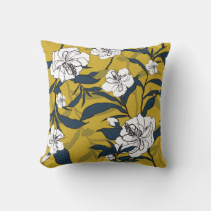 Coussin Fleurs florissantes : Vintage Jaune sans couture.