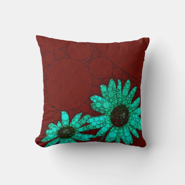 Coussin Fleurs fluorescentes de turquoise de Bourgogne (Recto)