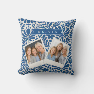 Coussin Fleurs folkloriques bleues personnalisées nordique