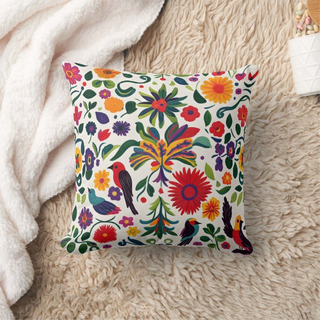 Coussin Fleurs folles mexicaines et oiseaux (Couverture)