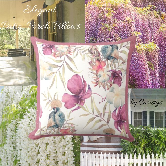 Coussin Fleurs framboise, bleu ardoise avec verdure (Créateur téléchargé)