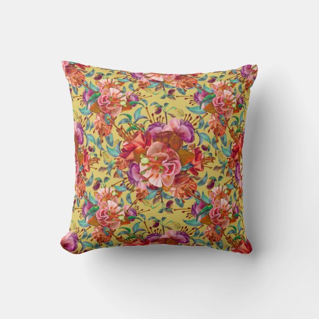 Coussin Fleurs Fuchsia vintages au printemps (Recto)