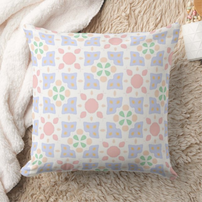 Coussin Fleurs Géométriques Pastel De Couleurs Douces (Couverture)
