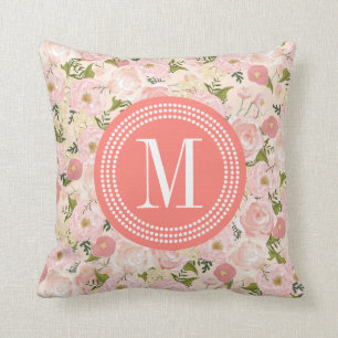 Coussin Fleurs Girly de pêche de corail florale vintage