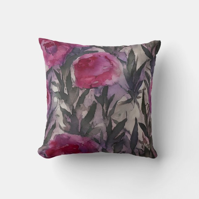 Coussin Fleurs gothiques aquarelles violettes (Recto)
