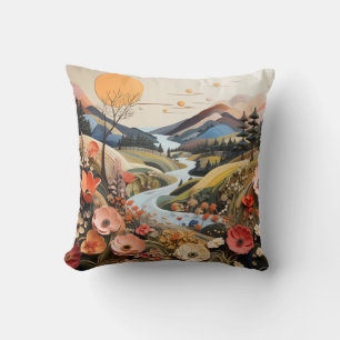 Coussin Fleurs Gras avec Montagnes 2 images différentes