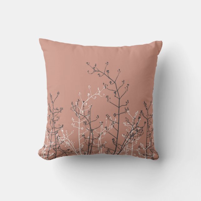Coussin Fleurs Gris Élégantes sur Corail Neutre Lumière (Recto)