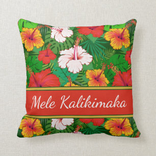 Coussin Fleurs hawaïennes colorées Mele Kalikimaka