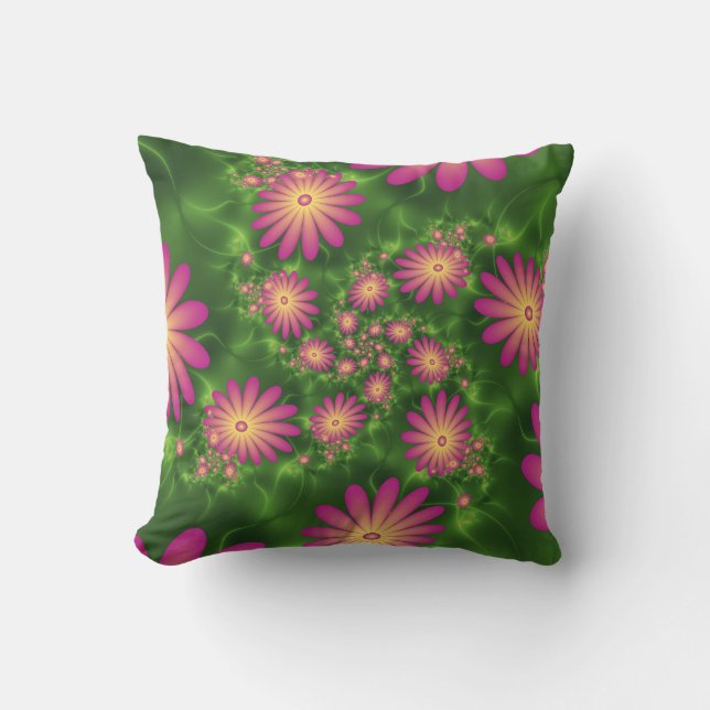 Coussin Fleurs Imaginaires roses Art Fractal Abstrait mode (Recto)
