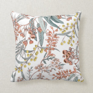 Coussin Fleurs indigènes australiennes. Noir motif transpa
