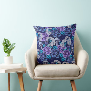 COUSSIN FLEURS INSPIRÉES BLEU SOMBRE & PURPLE HALLOWEEN