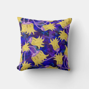 Coussin Fleurs jaunes : aquarelle arrière - plan foncée